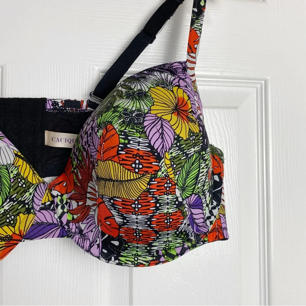 Cacique Swim Bikini Top Tropical Floral Print Underwire 46D - Picture 2 of 7